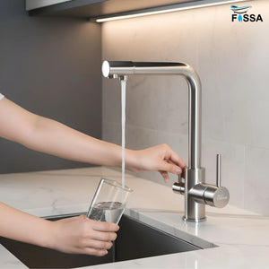 3-in-1 Brass Stainless Steel Kitchen Mixer Faucet with RO Drinking Water Tap Silver - Fossa Home 