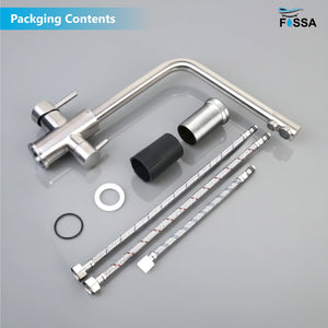 3-in-1 Brass Stainless Steel Kitchen Mixer Faucet with RO Drinking Water Tap Silver - Fossa Home 