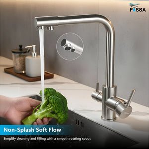3-in-1 Brass Stainless Steel Kitchen Mixer Faucet with RO Drinking Water Tap Silver - Fossa Home 
