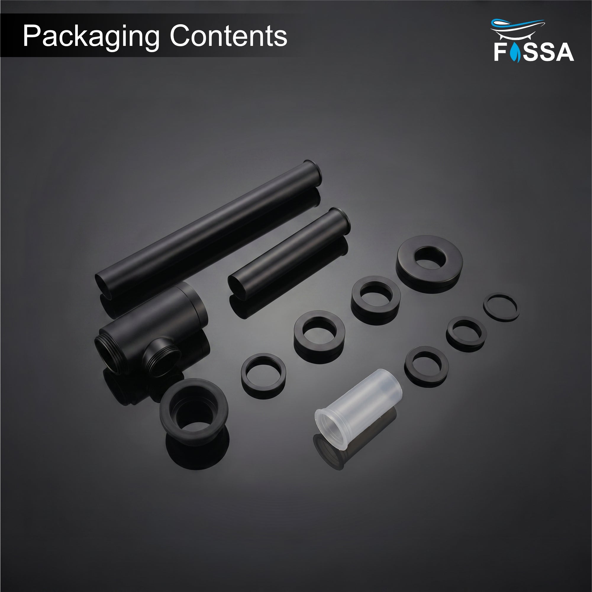 12 inch Stainless Steel Black Bottle Trap with Flange - Fossa Home 
