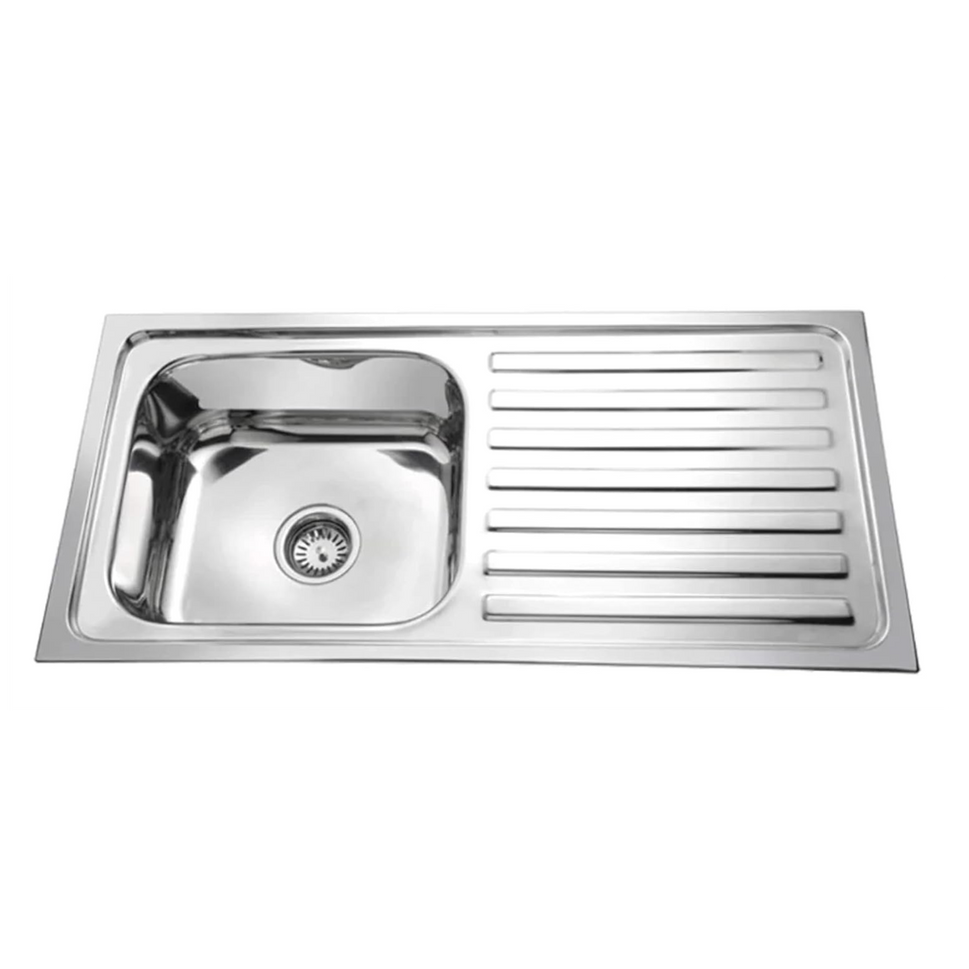 Fossa 45"x20"x10" Single Bowl With Drain Board  Stainless Steel Kitchen Sink With SS Coupling Glossy Finish