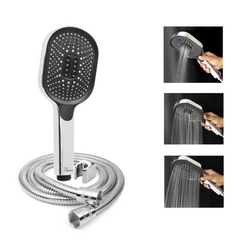Fossa Thunder Black Luxury Handheld Shower Head with 3 Spray Setting Modes, Multi-Function, Large Hand Shower with Wall Hook and 1M SS Shower Tube,Handheld Shower for Bathroom (Chrome Finish)