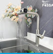 Fossa Pull-Out Kitchen Faucet, Stainless Steel Sink Faucet, Single Lever Rainfall Waterfall Faucet for Sinks, (Silver)