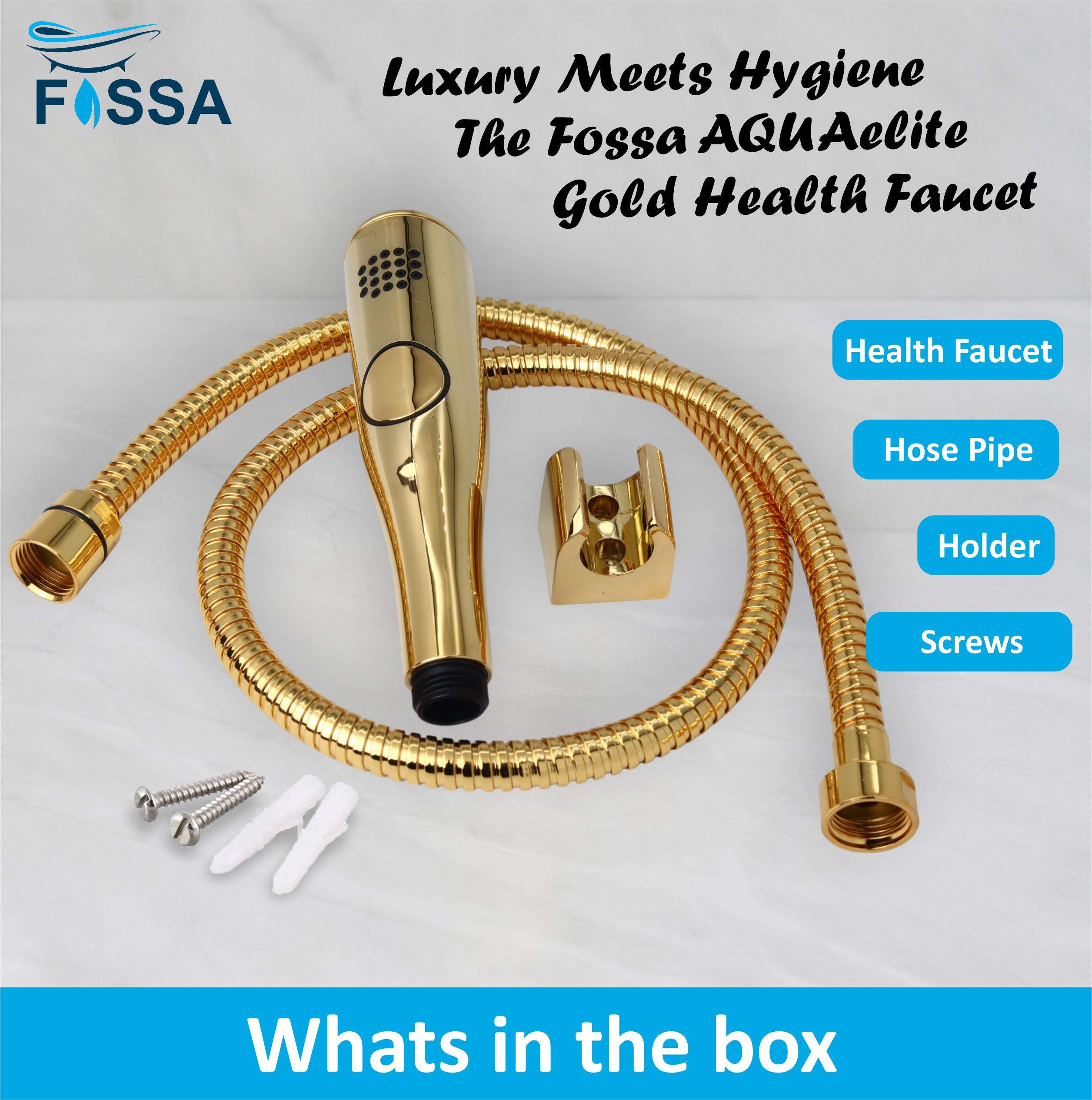 Fossa Italian Collection Heath Faucet Handheld Bidet Sprayer for Bathroom | Cloth Diaper Sprayer for Toilet | Health Faucet with 1 Mtr Hose Pipe, Hook | Chrome Finish (AQUAelite Gold)