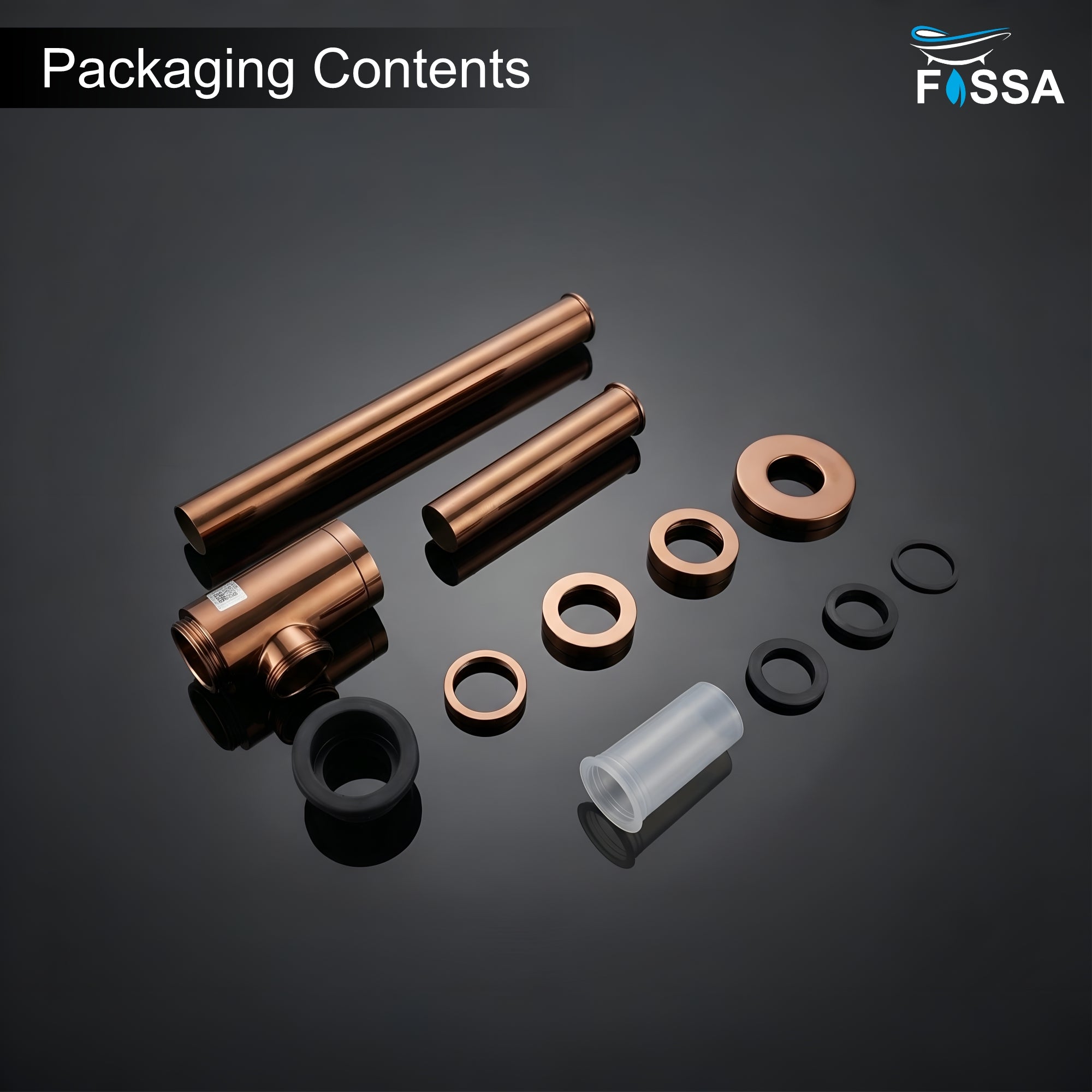 12 inch Stainless Steel Rose Gold Bottle Trap with Flange - Fossa Home 