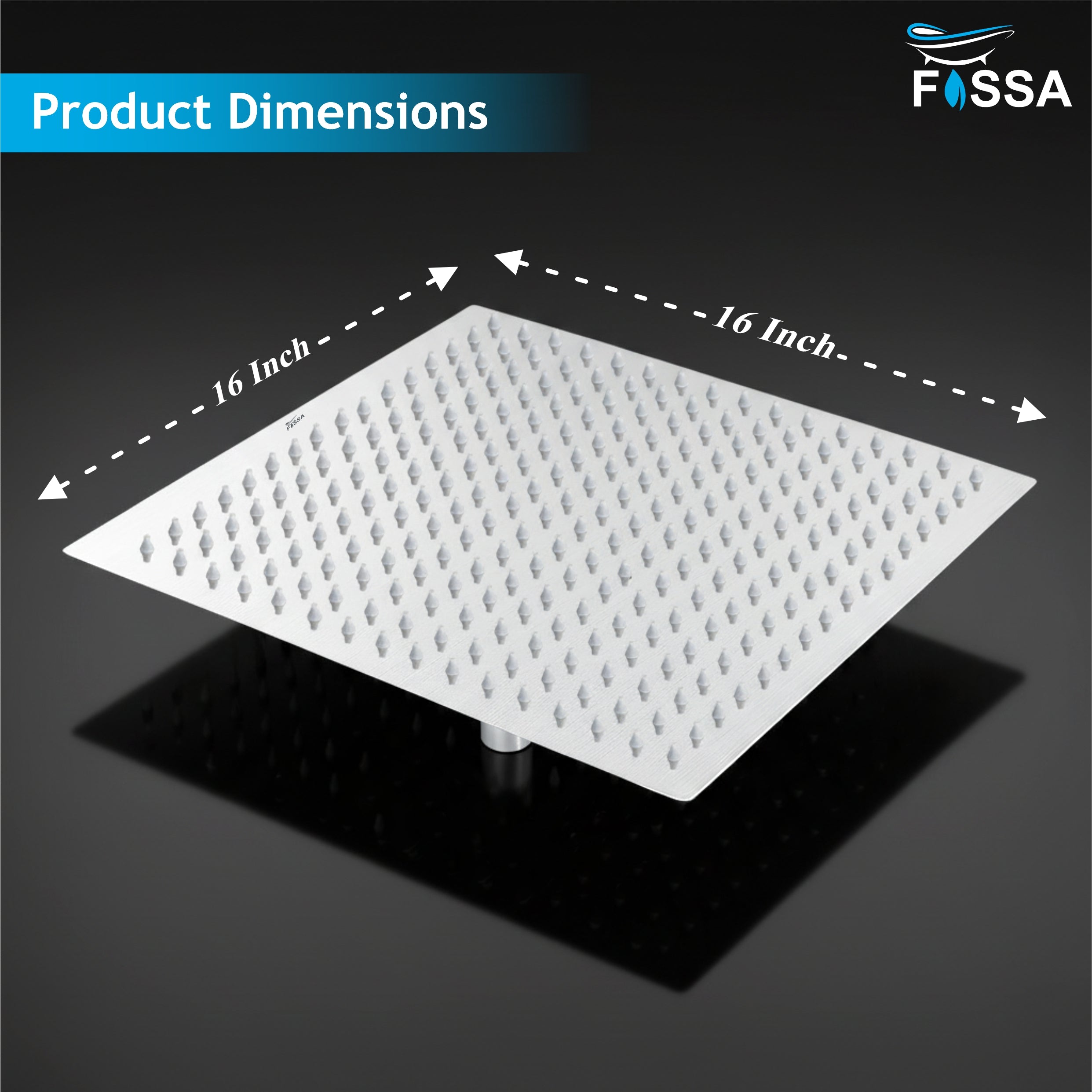 Ultra (16x16 Inches) 304- Grade Stainless Steel Chrome Finish Overhead Shower Without Arm