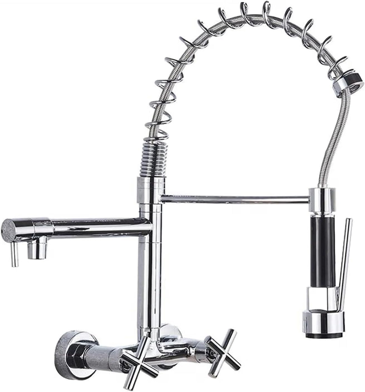 FOSSA Oval Spring Hot & Cold Mixer Kitchen Faucet, 2-in-1 Spray, Silver