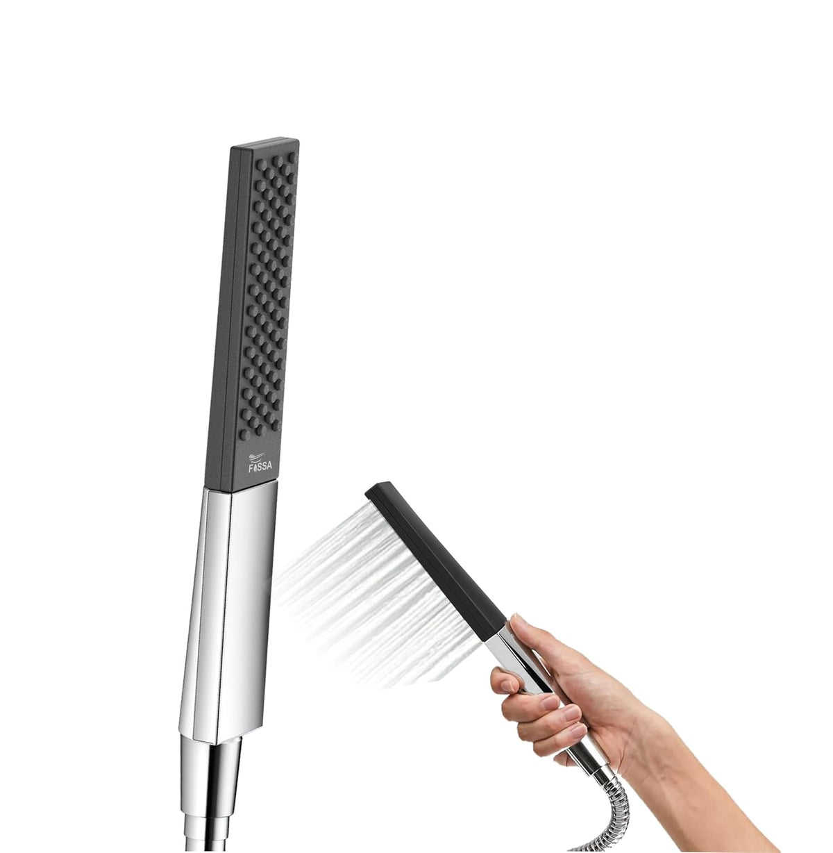 Fossa Vista Square ABS Hand-Held Shower with 1.5 Mtr Hose Pipe and Wall Hook for Bathroom, High Pressure Shower Set (Chrome Finish)