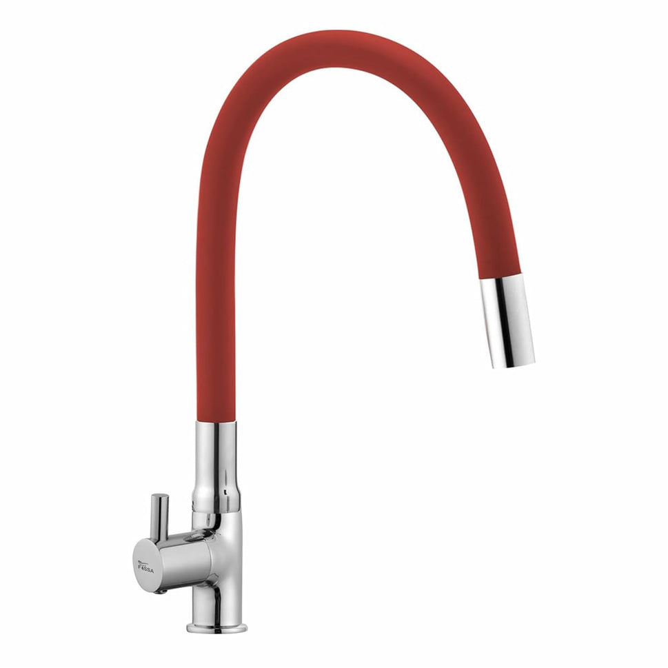 Fossa Orbit 20 Inch Swan Neck Faucet, Tap 360° rotatable Flexible Functional Water tap for Kitchen Sinks Spout Chrome Finish (Silicon Spout Red)