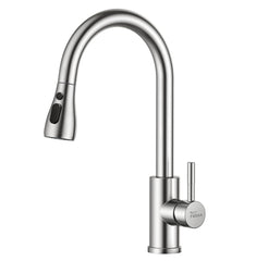 Fossa Heavy SUS 304 Stainless Steel Silver Single Lever Sink Hot & Cold Water Mixer Pull Down Tap Kitchen Sink Faucet with Pull Out Sprayer for Silver (Heavy)