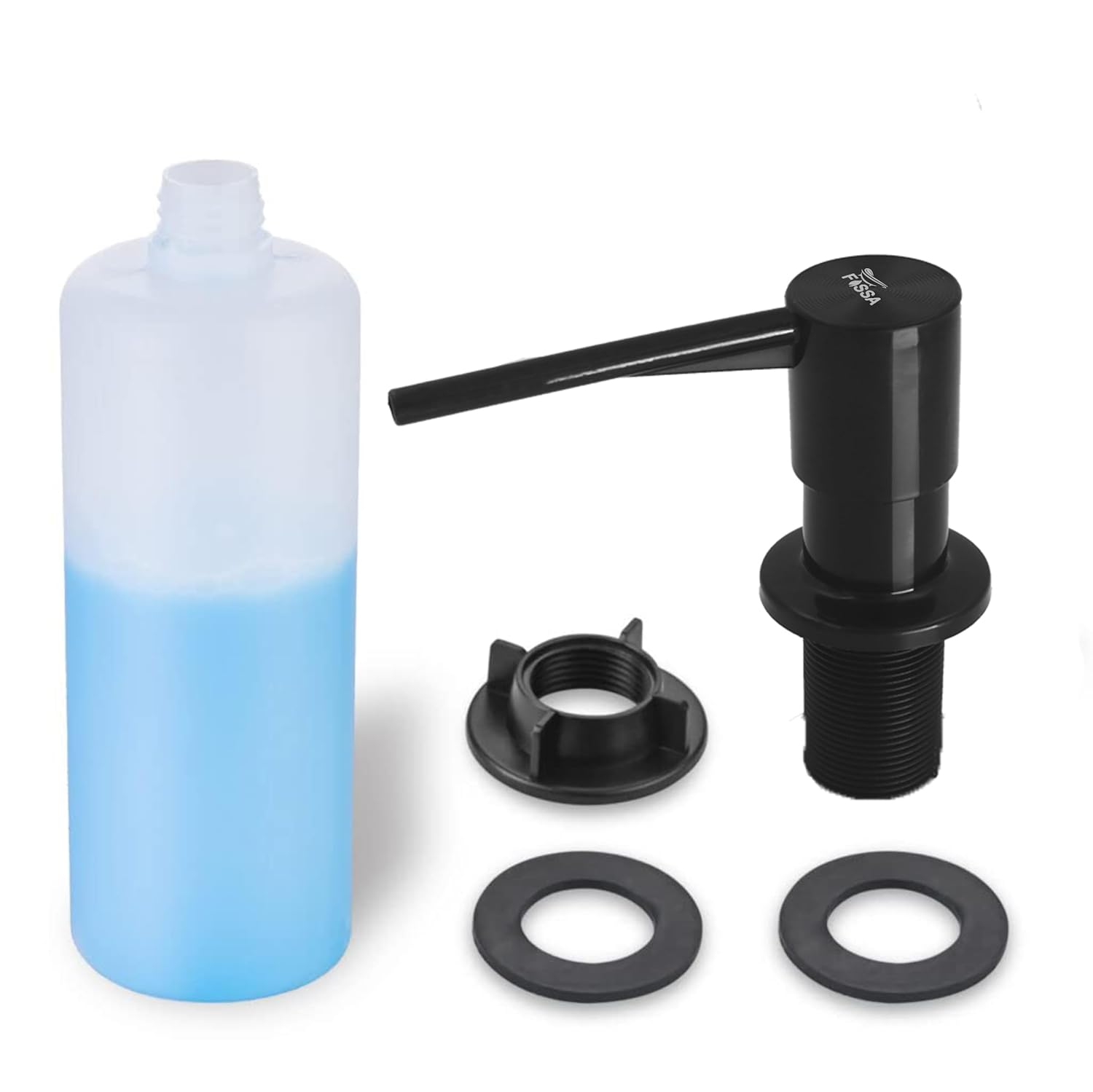 Soap Dispenser for Kitchen Sink ABS Plastic with Refillable Bottle 300ml Black - Fossa Home 