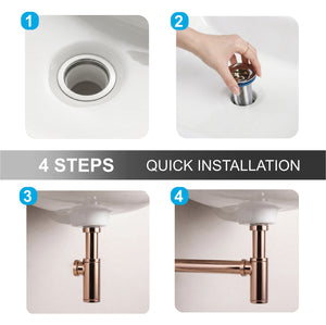 12 inch Stainless Steel Rose Gold Bottle Trap with Flange - Fossa Home 