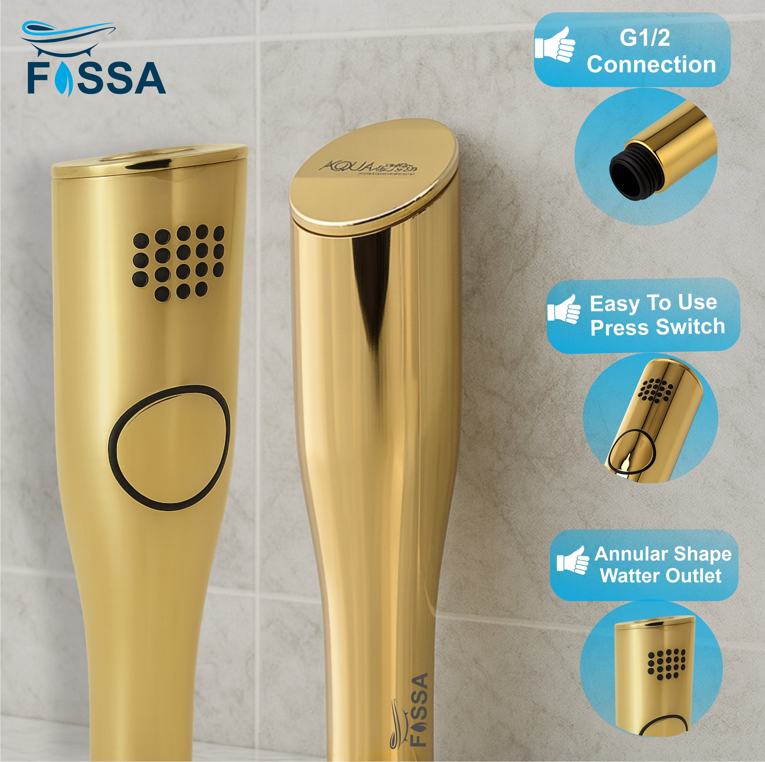 Fossa Italian Collection Heath Faucet Handheld Bidet Sprayer for Bathroom | Cloth Diaper Sprayer for Toilet | Health Faucet with 1 Mtr Hose Pipe, Hook | Chrome Finish (AQUAelite Gold)