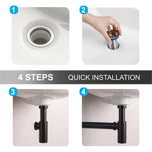12 inch Stainless Steel Black Bottle Trap with Flange - Fossa Home 
