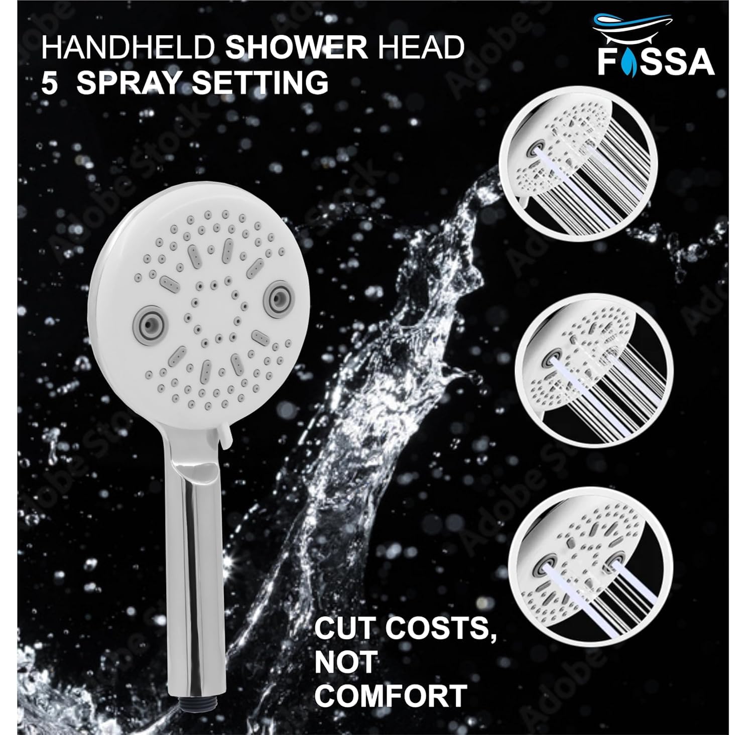 Fossa Panda Luxury Handheld Shower Head with 5 Spray Setting Modes, Multi-Function, Large Handheld Shower for Bathroom Chrome Finish ( Only Hand Shower )