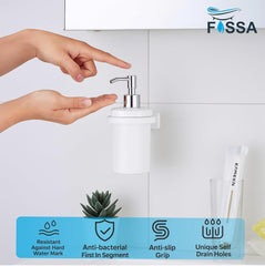 Fossa Classy Soap Dispenser for Bathroom & Kitchen – Wall Mounted Dispenser for Hand Wash & Face Wash | Ceramic Body White (Glossy Finish) - Fossa Home 