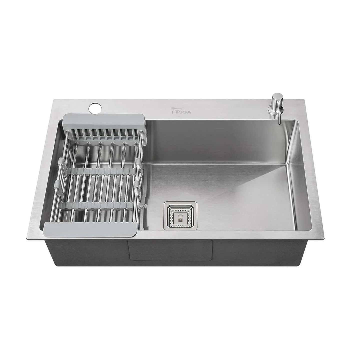 Fossa 24"x18"x0" inch Single Bowl With Tap Hole Premium Stainless Steel Handmade Kitchen Sink (Matte Finish) Silver