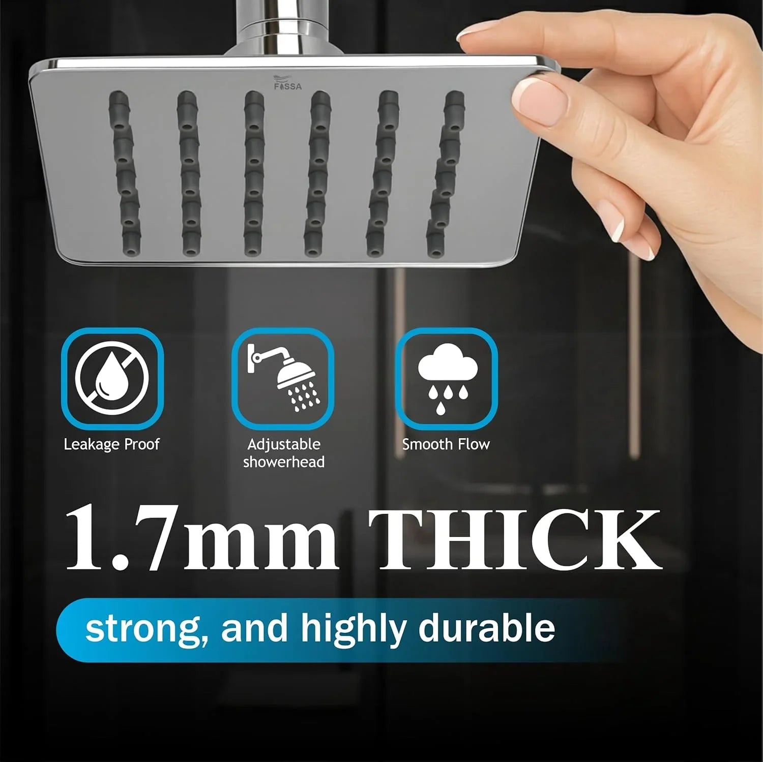 Colva (4x4 Iches) 304- Grade Stainless Steel Chrome Finish Overhead Shower With Arm (9 Inch) - Fossa Home 