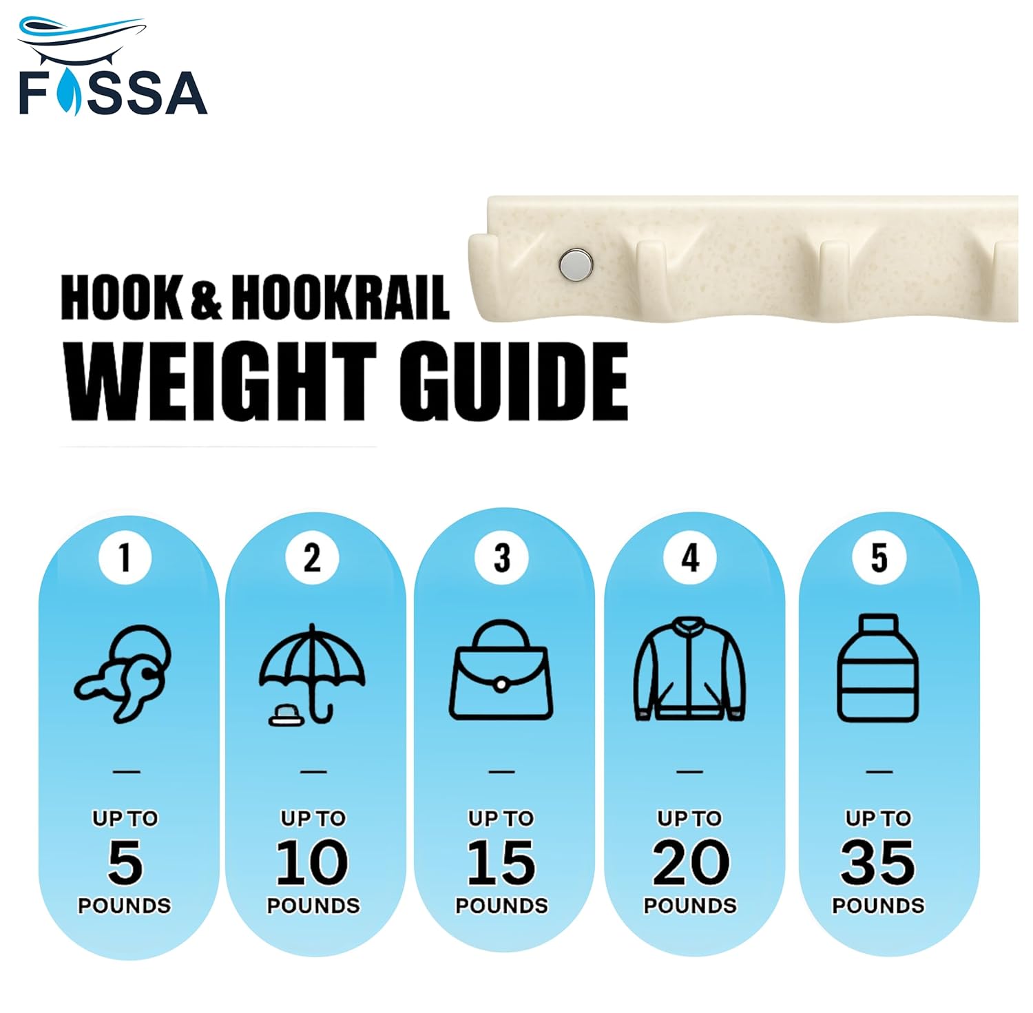 FOSSA Classy Ceramic Cloth Hanger – Stylish Wall Mounted Hook Rack with 6 Curved Hooks for Bathroom & Living Spaces (Cream) - Fossa Home 