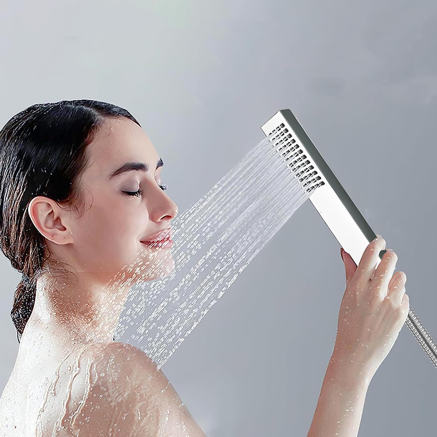 Fossa Hexa Square ABS Hand-Held Shower with 1.5 Mtr Hose Pipe and Wall Hook for Bathroom, High Pressure Shower Set Chrome Finish (Hand Shower Set) - Fossa Home 