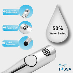Fossa Italian Health Faucet Bidet Sprayer for Toilet, Handheld Sprayer Cloth Diaper Sprayer Set - ABS (Chrome Finish) | (with 1 mtr Hose Pipe & Hook)