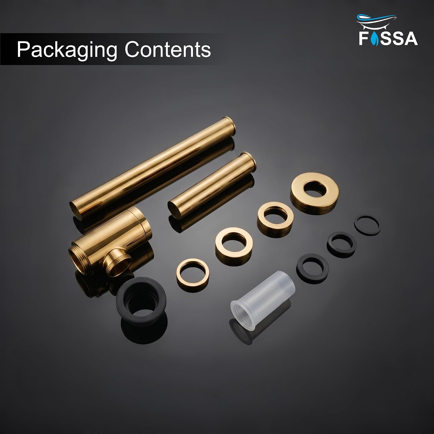 12 inch Stainless Steel Gold Bottle Trap with Flange - Fossa Home 