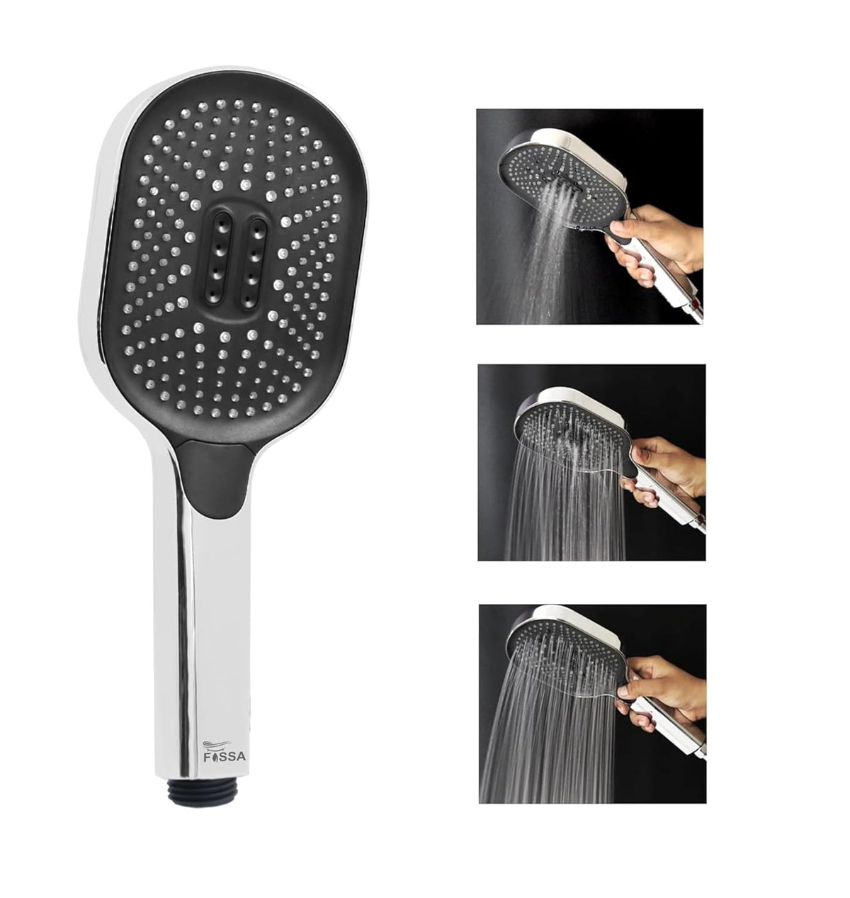 Fossa Thunder Black Luxury Handheld Shower Head with 3 Spray Setting Modes, Multi-Function, Large Hand Shower with Wall Hook and 1M SS Shower Tube,Handheld Shower for Bathroom Chrome Finish (Only Hand Shower )