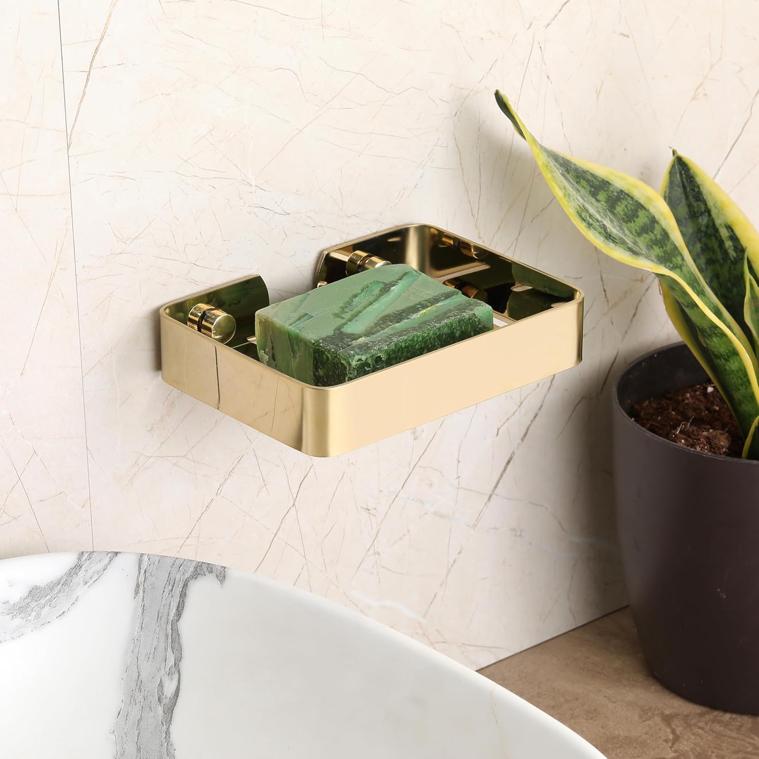 Square Stainless Steel Wall Mounted Soap Dish – Gold - Fossa Home 