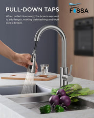 Fossa Heavy SUS 304 Stainless Steel Silver Single Lever Sink Hot & Cold Water Mixer Pull Down Tap Kitchen Sink Faucet with Pull Out Sprayer for Silver (Heavy)