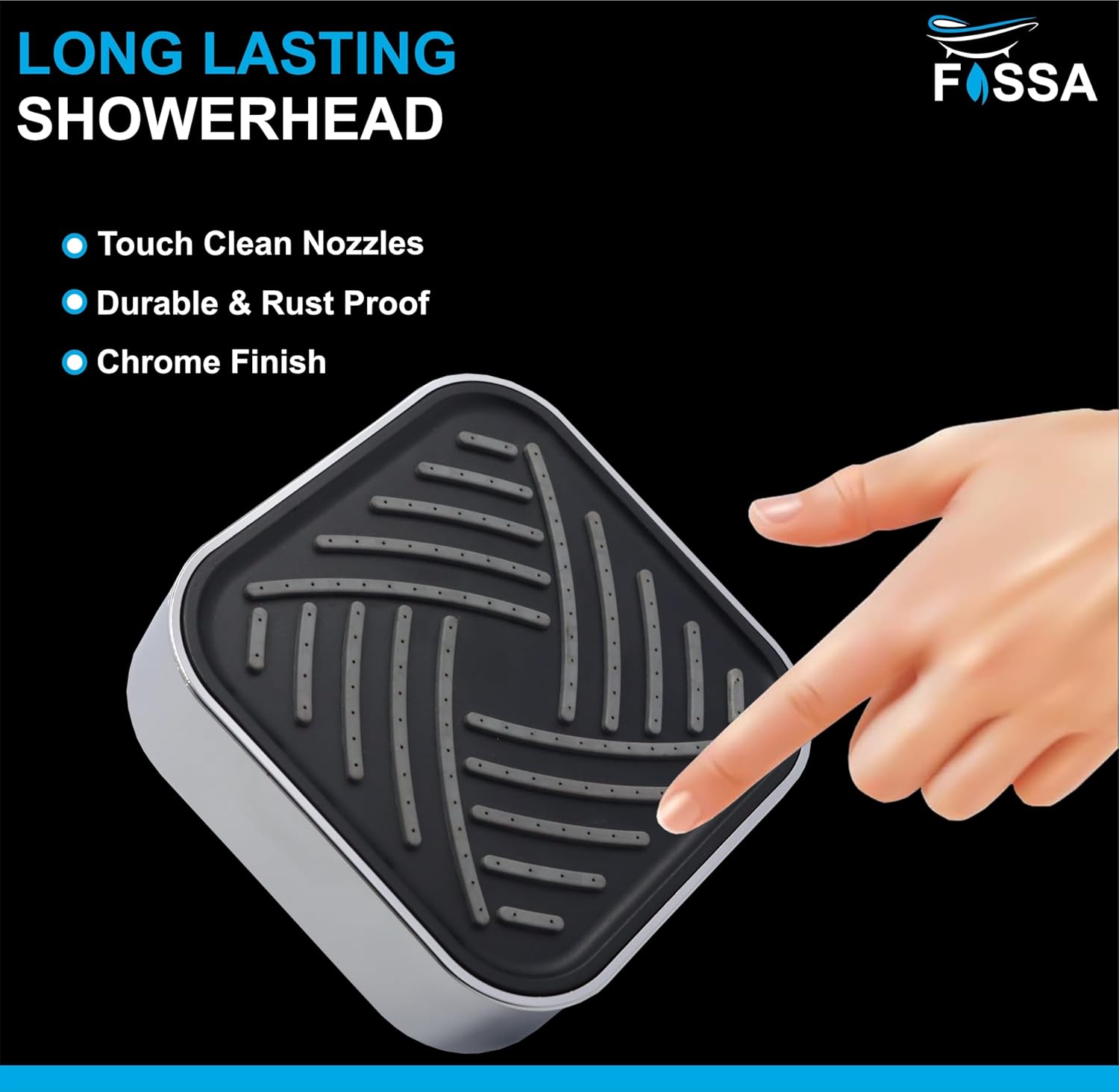 Fossa 4"x4" Square Lexo Shower Head - High Pressure Rain - Luxury Design - 1-Min Install - Easy Clean Adjustable for Your Bathroom Shower Heads (With 9" Arm)