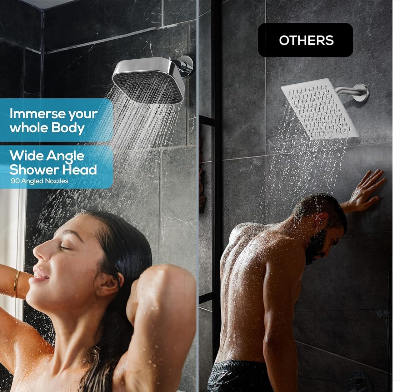 Fossa 4"x4" Square Alpha Wave Shower Head - High Pressure Rain - Luxury Design - 1-Min Install - Easy Clean Adjustable for Your Bathroom Shower Heads Chrome Finish (Without Arm)