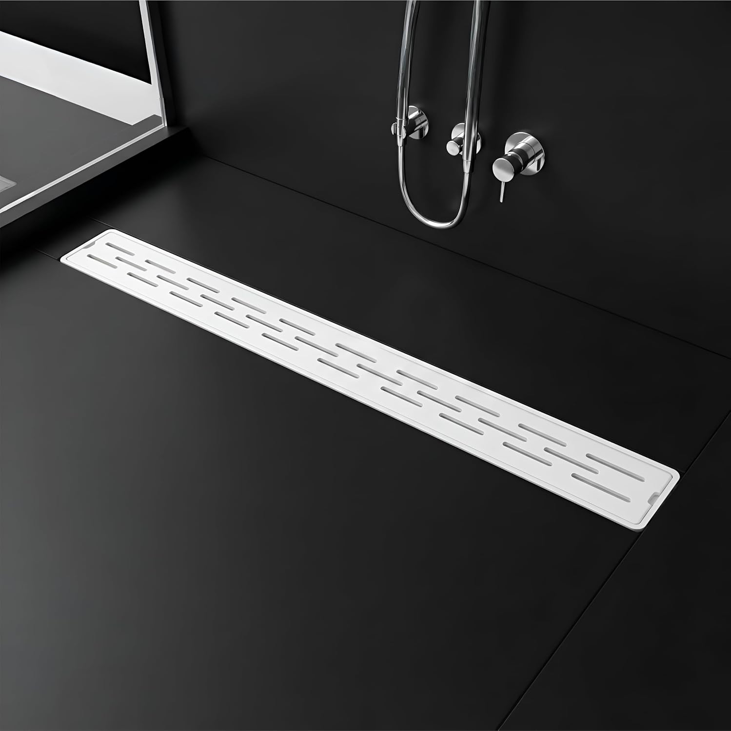 Ceramic (30 x 4 Inches) Melamine Shower Channel Floor Drain White Glossy Finish (RW-221)