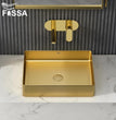 Fossa 18.5x14x04 Inch Luxury Table Top Wash Basin For Bathroom Counter Top For Living Room Washbasin Countertop Tabletop stainless steel Bathroom Kitchen Sink Matte Finish Gold (Rectangular)