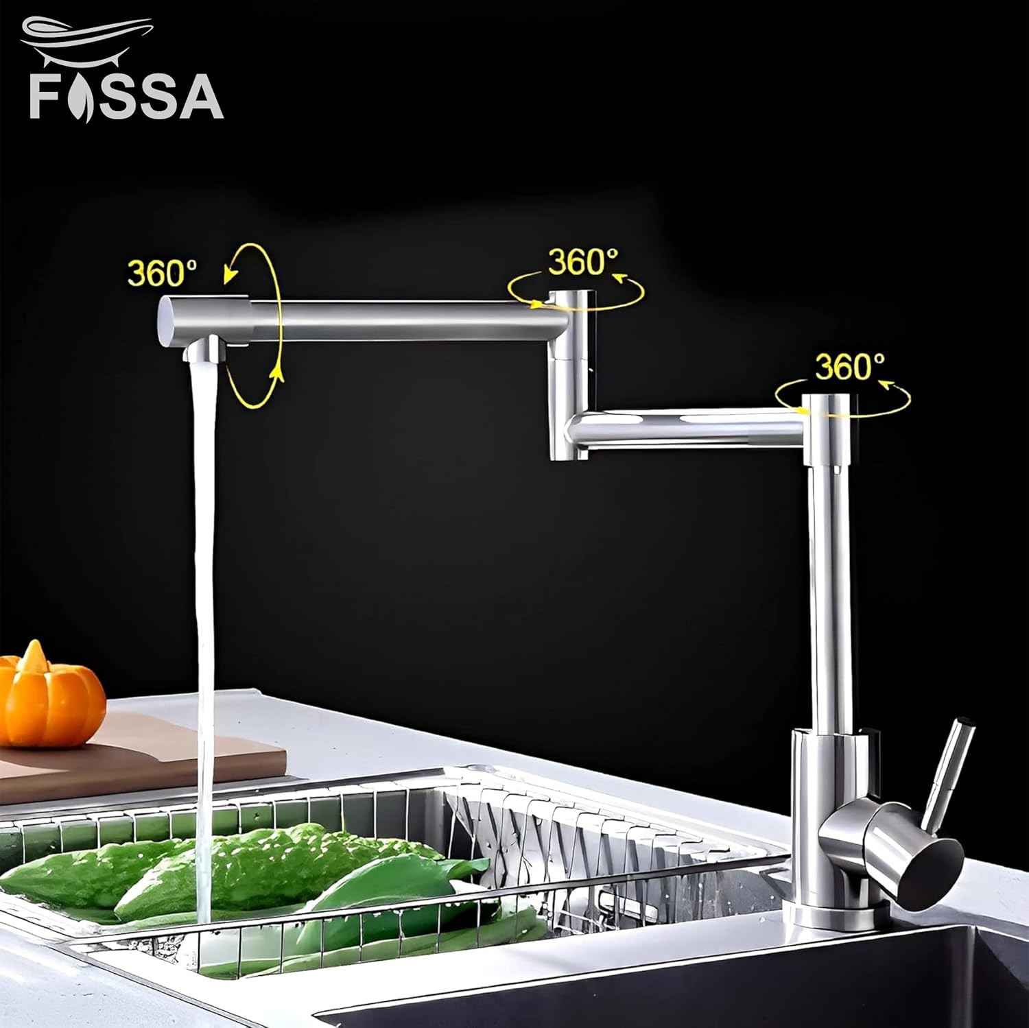 Fossa Kitchen Sink Mixer Tap, Single Handle Stainless Steel 360° Swivel Kitchen Sink Tap, Commercial Modern Brushed Nickel Kitchen Sink Faucet with Flexible Spout Zig Zag Faucet ,