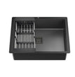 Fossa 24"x18"x10" Single Bowl Honeycomb Embossed Sink with Black Nano Coating, Stainless Steel Single Bowl Sink, Rectangular Workstation with Drainer and Overflow Set (Black)