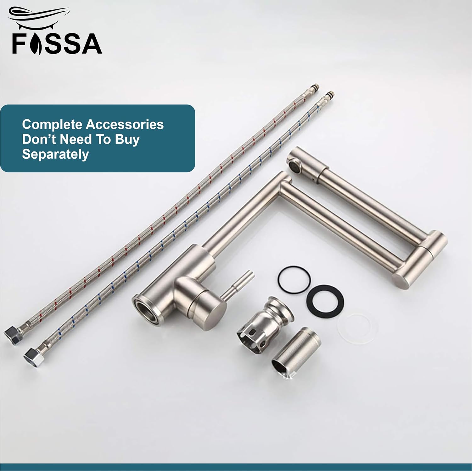 Fossa Kitchen Sink Mixer Tap, Single Handle Stainless Steel 360° Swivel Kitchen Sink Tap, Commercial Modern Brushed Nickel Kitchen Sink Faucet with Flexible Spout Zig Zag Faucet ,