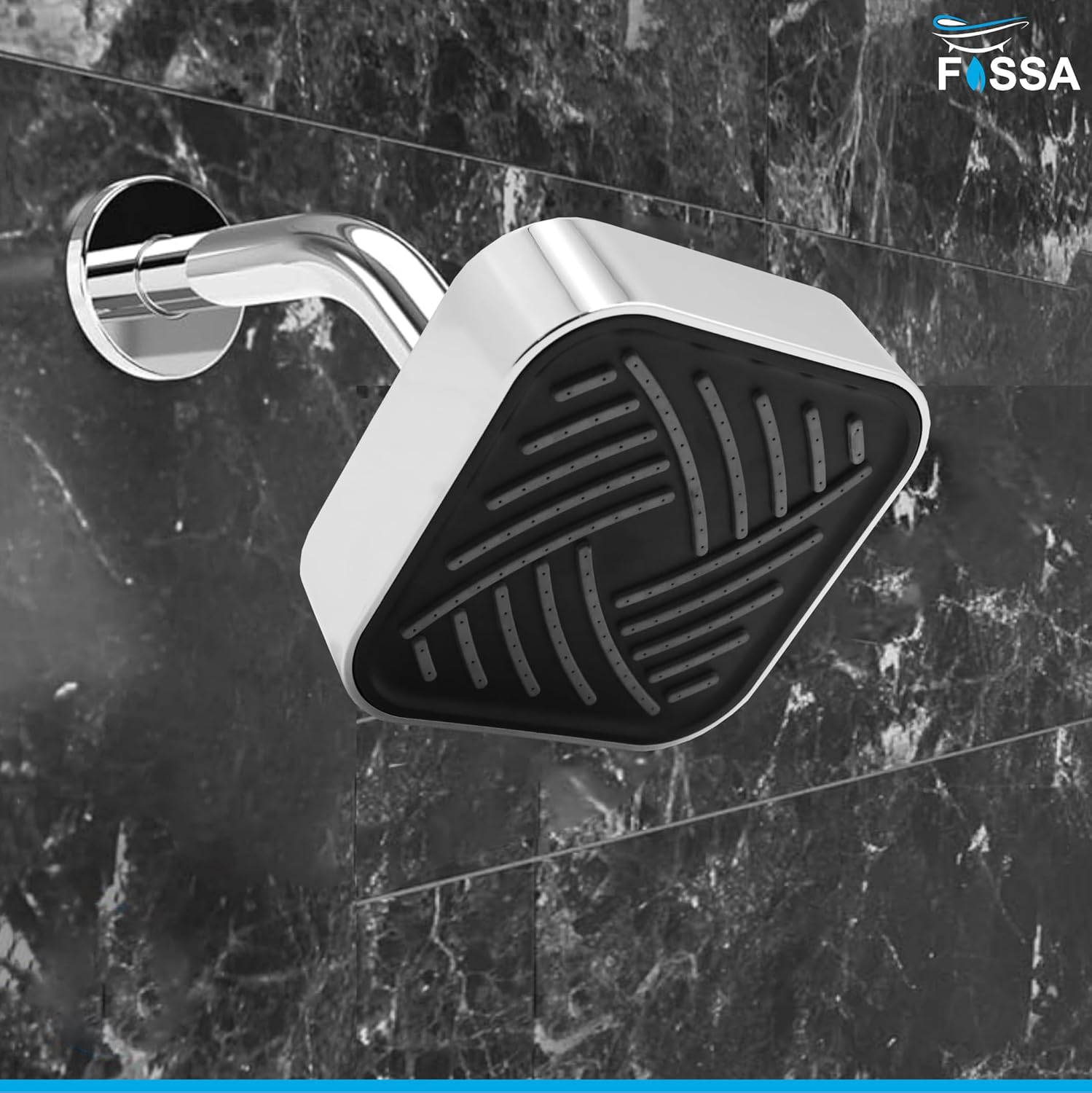 Fossa 4"x4" Square Lexo Shower Head - High Pressure Rain - Luxury Design - 1-Min Install - Easy Clean Adjustable for Your Bathroom Shower Heads (With 9" Arm)
