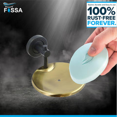 Fossa Rainbow Stainless Steel Round Soap Holder for Bathroom, Soap Stand, Bathroom Accessories Matte Finish (Black+Gold)