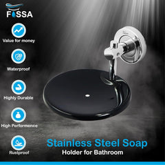 Fossa Rainbow Stainless Steel Round Soap Holder for Bathroom, Soap Stand, Bathroom Accessories Chrome Finish (Black+Chrome)