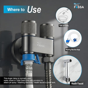 2 Way Galaxy Grey Stainless Steel Angle cock For Use multi Purpose With Nozzle - Fossa Home 