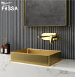 Fossa 18.5x14x04 Inch Luxury Table Top Wash Basin For Bathroom Counter Top For Living Room Washbasin Countertop Tabletop stainless steel Bathroom Kitchen Sink Matte Finish Gold (Rectangular)