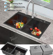Fossa 32"x18"x10" Double Bowl with Single Tap Hole SS-304 Grade Handmade Kitchen Sink Black