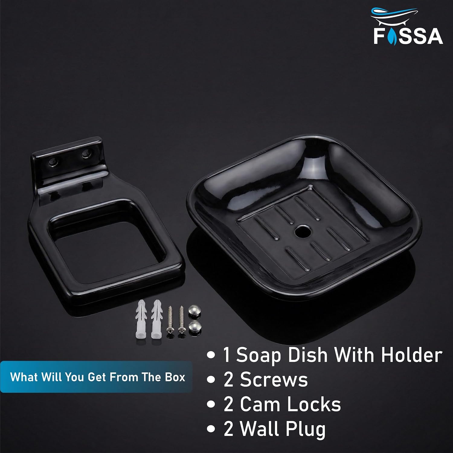 Ceramic Black Unbreakable Soap Dish  Square Glossy Finish  (RB-111) - Fossa Home 