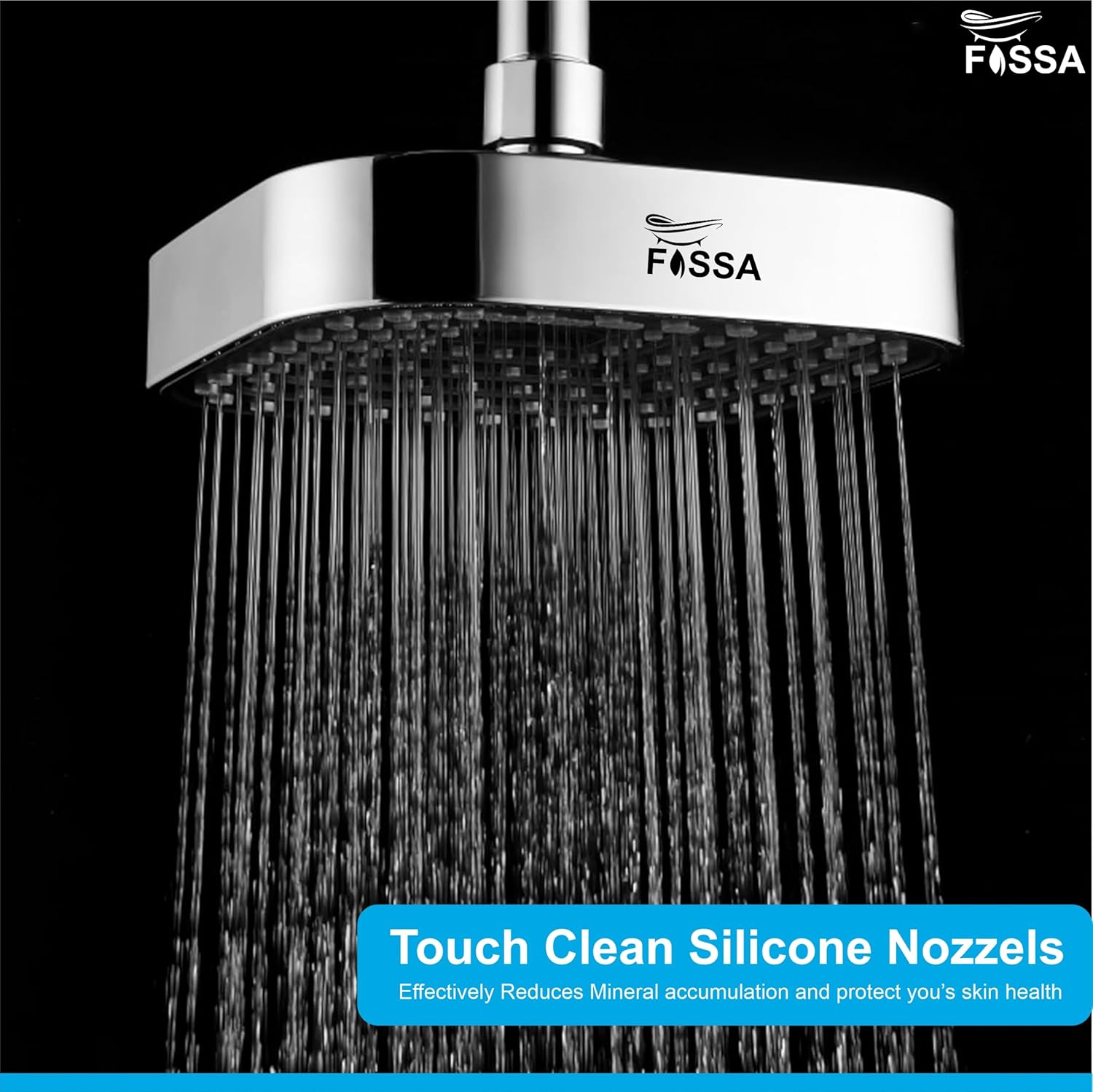 Fossa 4"x4" Square Alpha Wave Shower Head - High Pressure Rain - Luxury Design - 1-Min Install - Easy Clean Adjustable for Your Bathroom Shower Heads Chrome Finish (Without Arm)