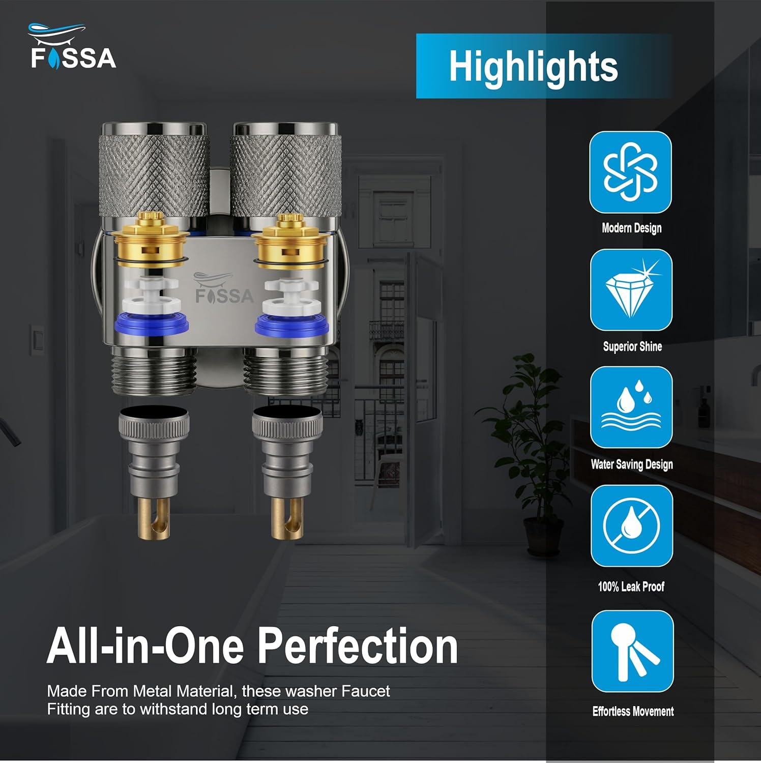 2 Way Galaxy Grey Stainless Steel Angle cock For Use multi Purpose With Nozzle - Fossa Home 