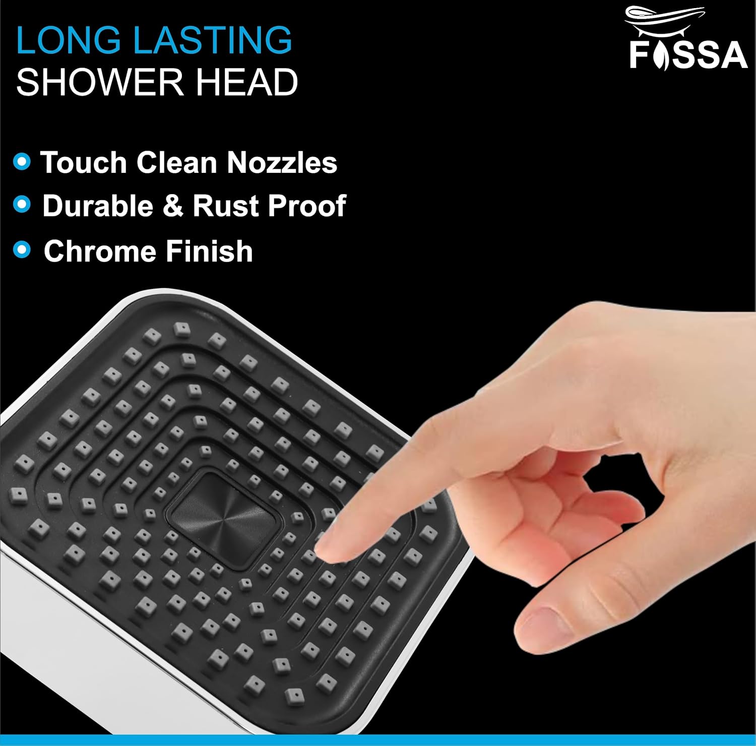 Fossa 4"x4" Square Alpha Wave Shower Head - High Pressure Rain - Luxury Design - 1-Min Install - Easy Clean Adjustable for Your Bathroom Shower Heads Chrome Finish (Without Arm)