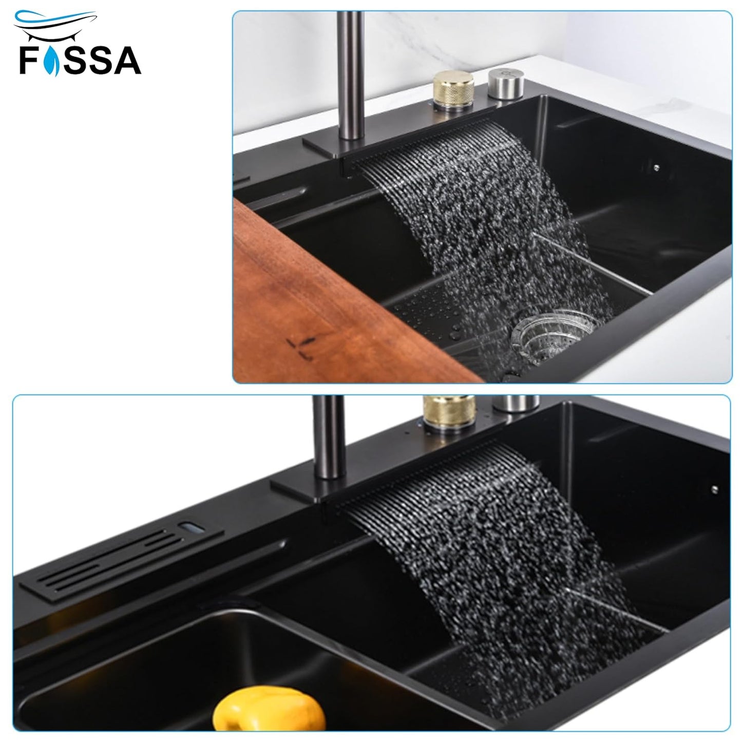 Fossa 37"x18"x10" Single Bowl SS-304 Grade Stainless Steel Water Fall Kitchen Sink