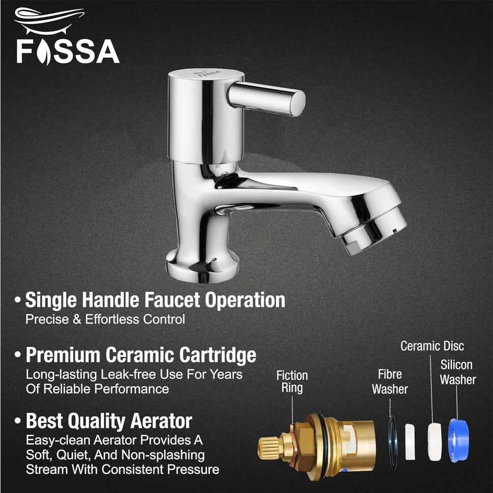 Fossa Orbit Brass Pillar Cock Tap Wall Mounted for Bathroom, Kitchen Sink, Washing Areas, Gardens, Sink Faucet with Brass Tap with Wall Flange (Mirror-Chrome Finish)
