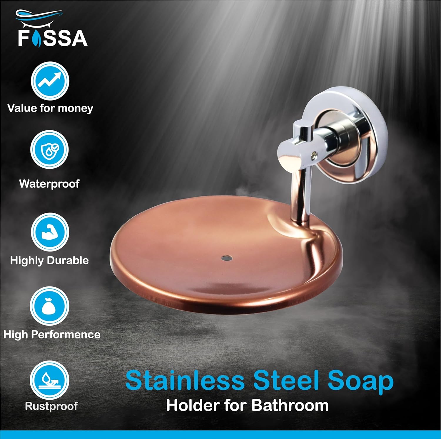 Fossa Rainbow Stainless Steel Round Soap Holder for Bathroom, Soap Stand, Bathroom Accessories Chrome Finish (Rose Gold + Chrome)