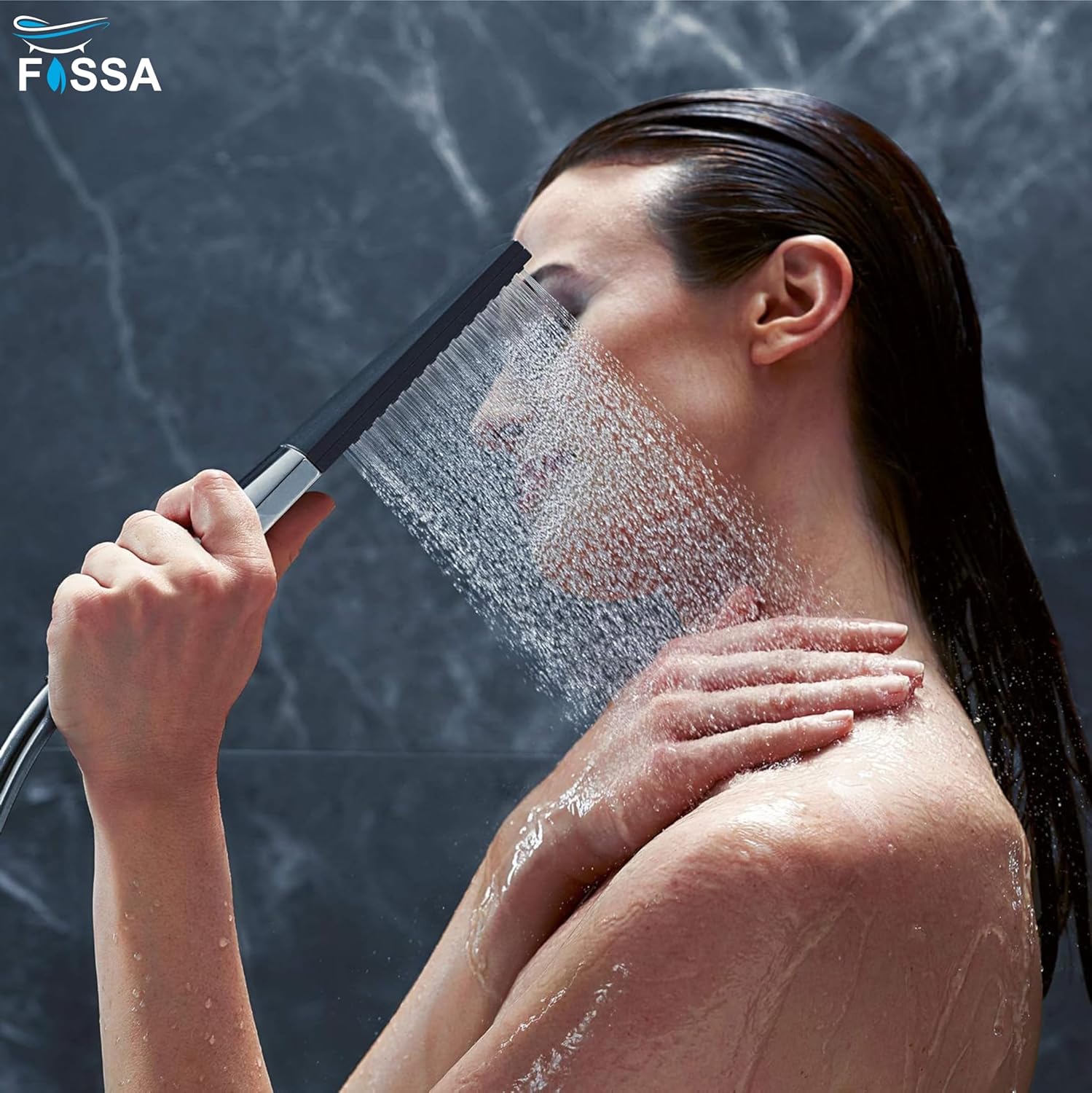Fossa Vista Square ABS Hand-Held Shower with 1.5 Mtr Hose Pipe and Wall Hook for Bathroom, High Pressure Shower Set (Chrome Finish)